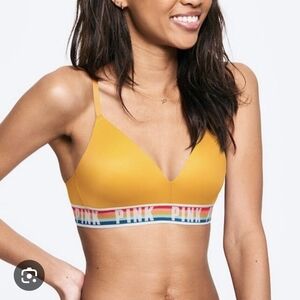 PINK Victoria's Secret Yellow Plunge Bra with Striped Band